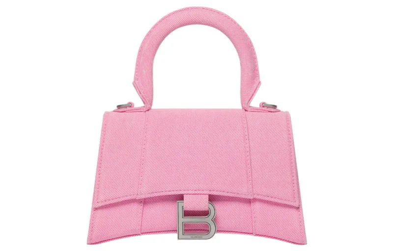 Balenciaga Hourglass Washed Denim Shoulder Bag, Crossbody Bag, Handbag Extra Small Women's Pink