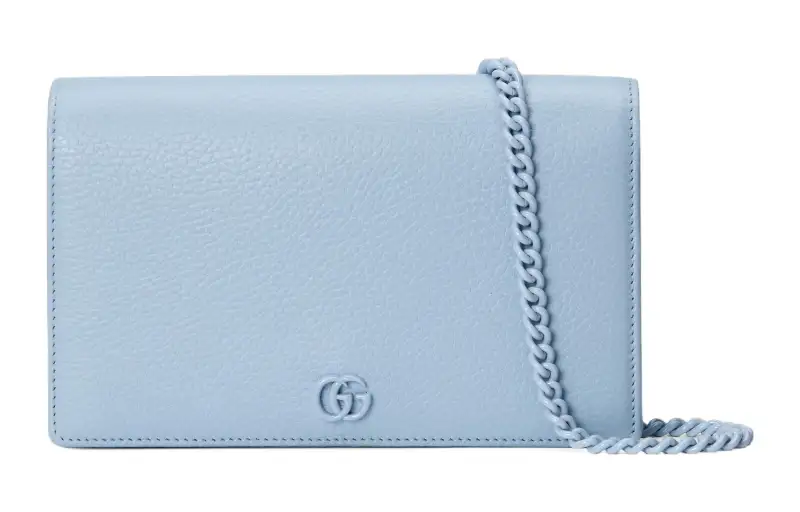 GUCCI GG Marmont Leather Chain Bag, Shoulder Bag, Crossbody Bag Mini Women's Light Blue