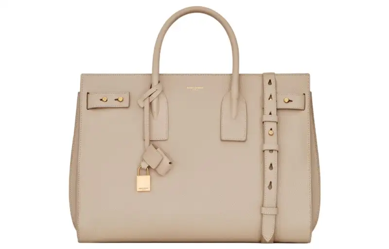SAINT LAURENT SAC DE JOUR Grain Calfskin Shoulder Bag, Crossbody Bag, Handbag Medium Women's Ecru
