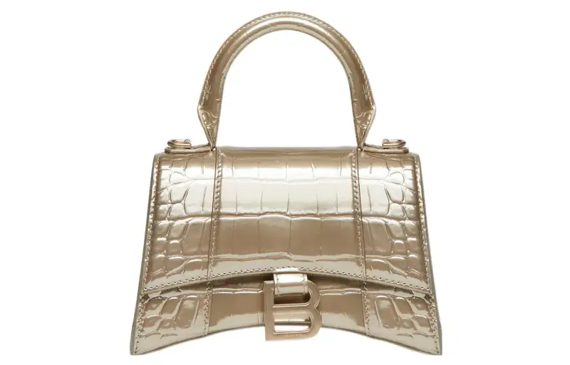Balenciaga Hourglass Cow Leather Shoulder Bag, Crossbody Bag, Handbag Extra Small Women's Gold