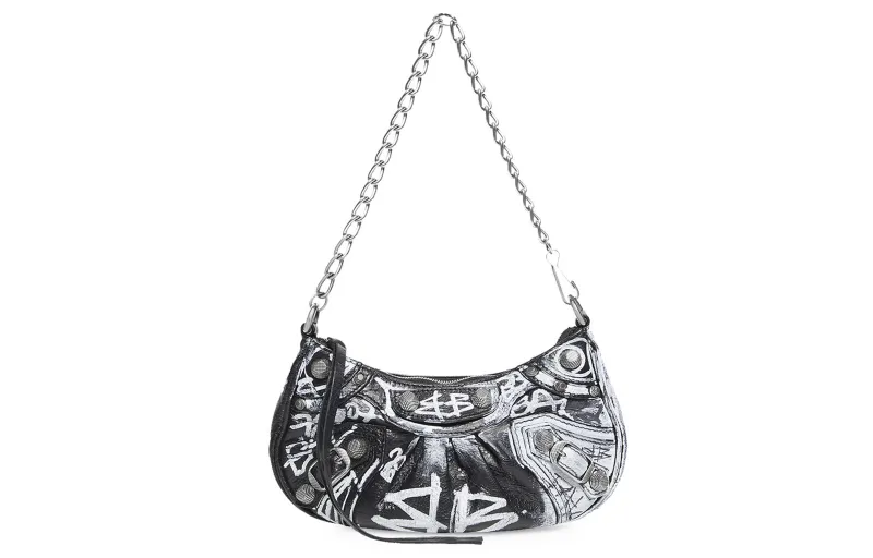 Balenciaga Le Cagole Mini Bag With Chain Graffiti Black