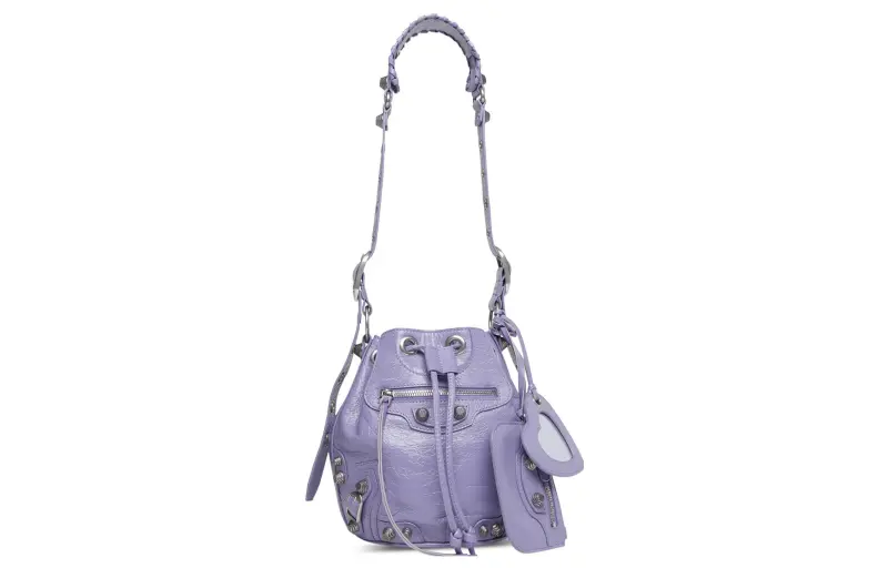 Balenciaga Le Cagole Fine Grained Sheepskin With Leather Shoulder Bag, Crossbody Bag Mini Women's Light Purple