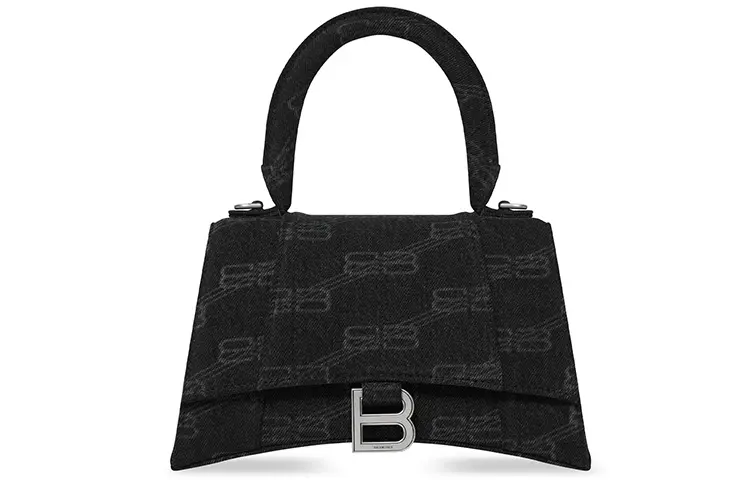 Balenciaga Hourglass Denim Shoulder Bag, Crossbody Bag, Handbag Small Women's Black