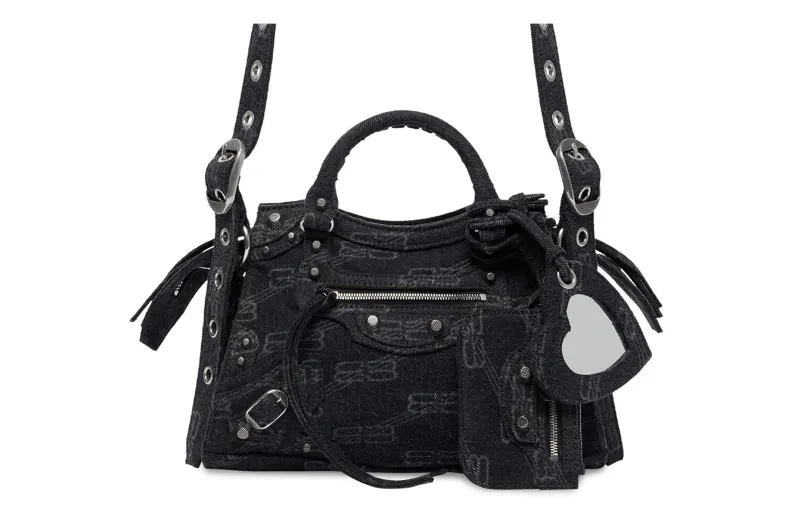 Balenciaga Neo Cagole Denim With Cotton Shoulder Bag, Crossbody Bag, Handbag Extra Small Women's Black