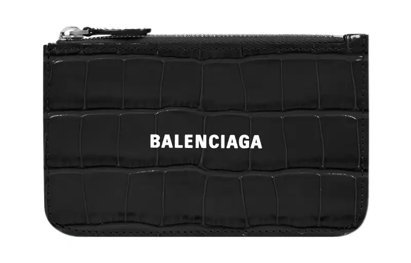 Balenciaga Cash Cow Leather Card Holder, Coin Purse, Wallet Large Women's Black