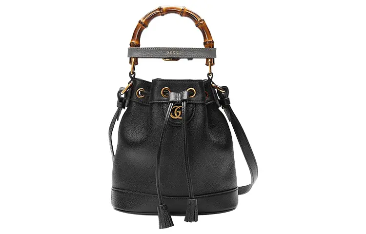 GUCCI Diana Leather Bucket Bag, Portable Crossbody Bag, Shoulder Bag Mini Women's Black