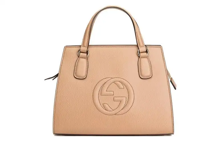 GUCCI Soho Logo Pebbled Leather Shoulder Bag, Crossbody Bag, Handbag Women's Beige