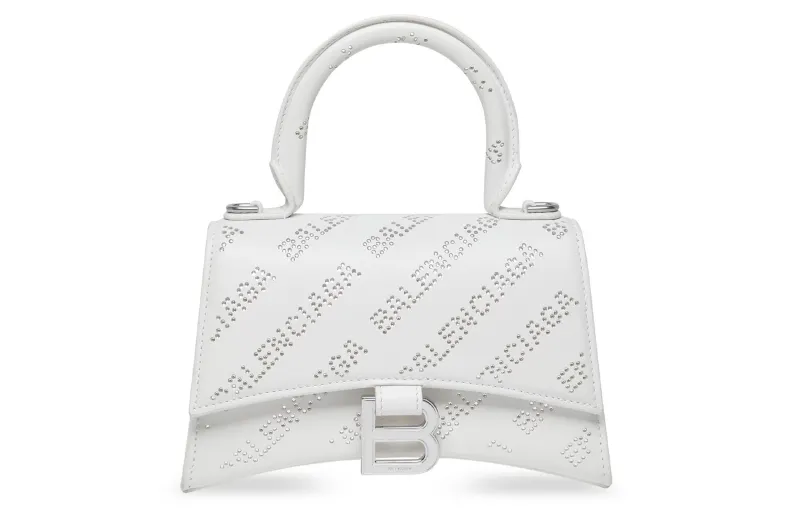 Balenciaga Hourglass Cow Leather Handbag Extra Small Women's White
