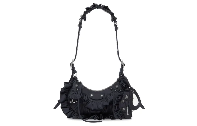 Balenciaga Le Cagole Polyamide Biker Bag, Portable Crossbody Bag, Shoulder Bag Mini Women's Black