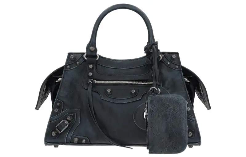 Balenciaga Neo Cagole City Fine Grained Sheepskin Handbag, Shoulder Bag Small Women's Black