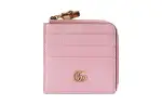 GUCCI Double G Leather Card Holder Women's Pink