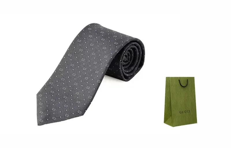 GUCCI Horsebit Silk Ties Unisex Blue Gray