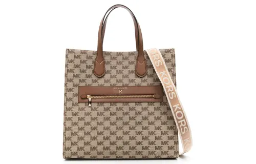 MICHAEL KORS Fabric With Calfskin Shoulder Bag, Crossbody Bag, Handbag Women's Beige/Ebony