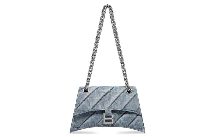 Balenciaga Crush Washed Denim Handbag, Shoulder Bag Women's Blue