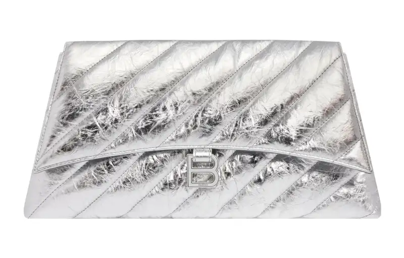 Balenciaga Crush Embossed Cow Leather Clutch Large Women's Silver