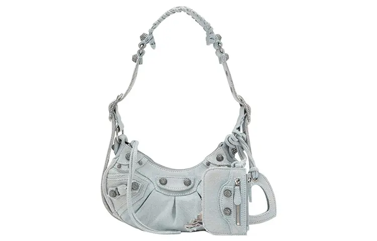 Balenciaga Le Cagole Xs Rhinestones Shoulder Bag Light Blue