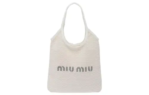 MIU MIU Ivy Straw And Wicker Tote Bag, Shopping Bag, Shoulder Bag, Handbag Women's White/Beige
