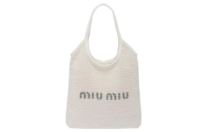 MIU MIU Ivy Straw And Wicker Tote Bag, Shopping Bag, Shoulder Bag, Handbag Women's White/Beige