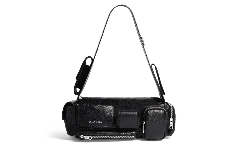 Balenciaga Superbusy Fine Grained Sheepskin With Fabric Handbag, Shoulder Bag Mini Women's Black
