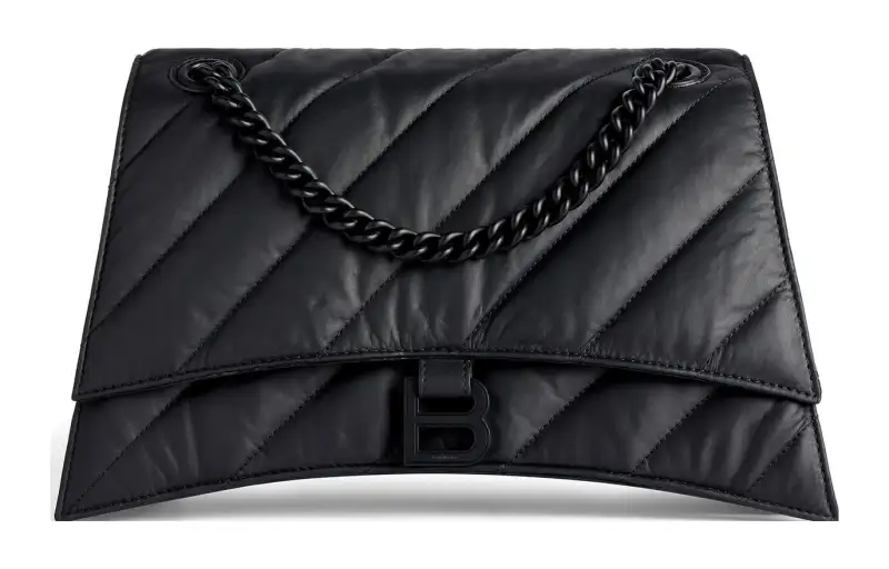 Balenciaga Crush Calfskin Handbag, Shoulder Bag Women's Black