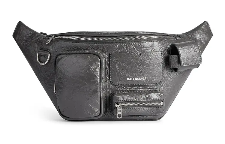 Balenciaga Superbusy Fine Grained Sheepskin Fanny Pack Regular Men's Gray