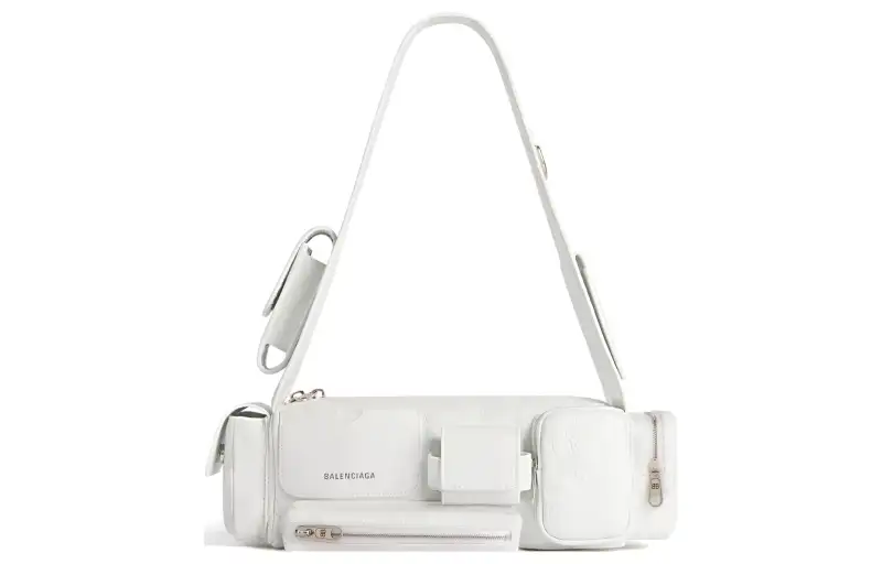 Balenciaga Superbusy Lambskin Handbag, Shoulder Bag Mini Women's White