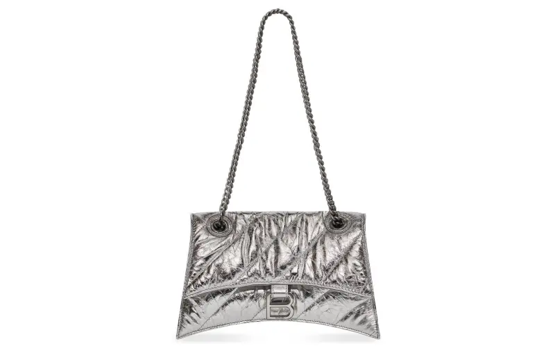 Balenciaga Crush Paper Calfskin Handbag, Shoulder Bag Women's Silver