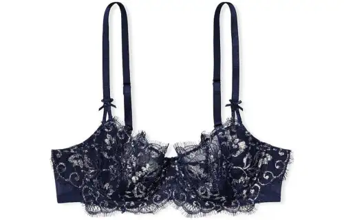 Victoria's Secret /Victoria's Secret Deram Angels Eyelash Lace Unpadded 1/2 Cup Bra Navy Blue