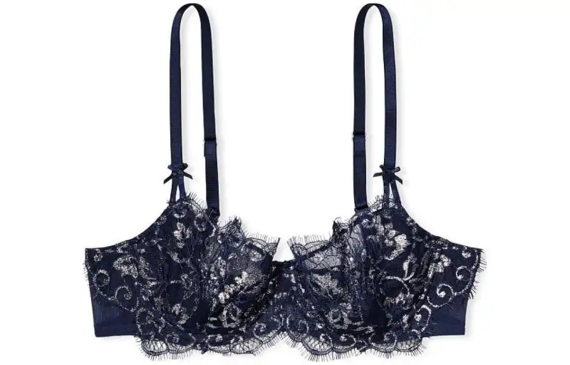 Victoria's Secret /Victoria's Secret Deram Angels Eyelash Lace Unpadded 1/2 Cup Bra Navy Blue