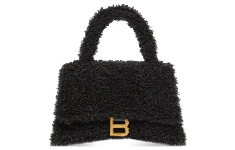 Balenciaga Hourglass Sheepskin Shoulder Bag, Crossbody Bag, Handbag Small Unisex Black