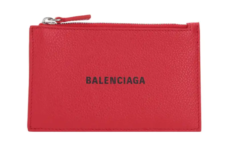 Balenciaga Cash Calfskin Wallet, Coin Purse, Card Holder Women's Red