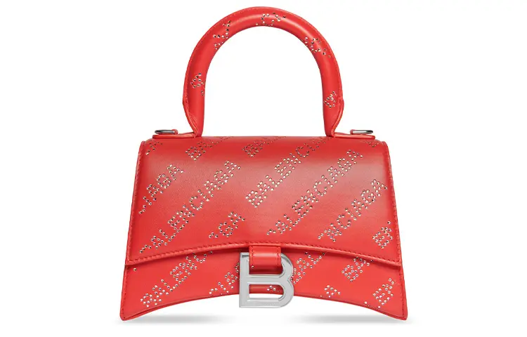Balenciaga Hourglass Cow Leather Hourglass Bag, Shoulder Bag, Crossbody Bag, Handbag Extra Small Women's Red