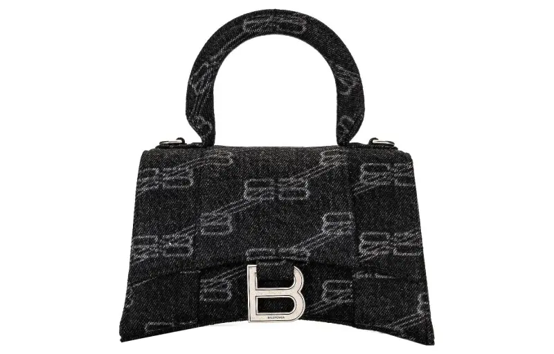 Balenciaga Hourglass Denim Handbag, Shoulder Bag, Crossbody Bag Extra Small Women's Black