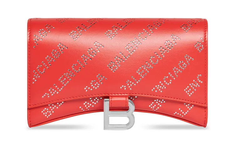 Balenciaga Hourglass Wallet On Chain And Rhinestones Red