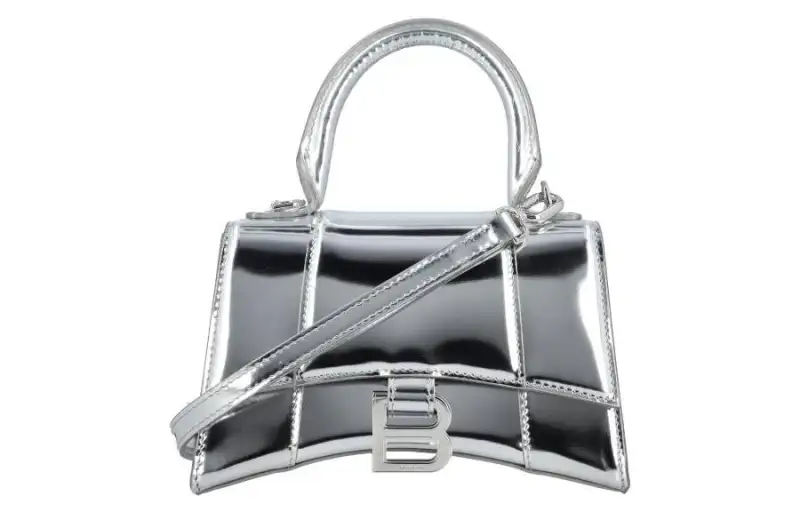 Balenciaga Hourglass Calfskin Crossbody One Shoulder Handbag Extra Small Women's Silver