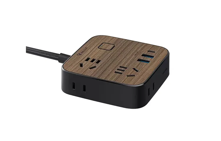 Bull 18W Apple PD fast charging socket/plug board/socket strip/terminal board/pull line board 3USB+4 holes black wood grain total length 1.8 meters R322U