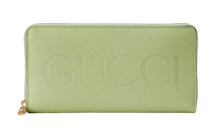 GUCCI Leather Wallet Women's Light Green