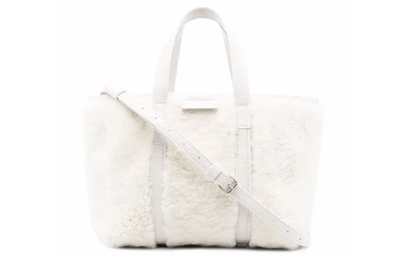 Balenciaga Barbes Sheepskin Shearling Crossbody Handbag Small Women's White