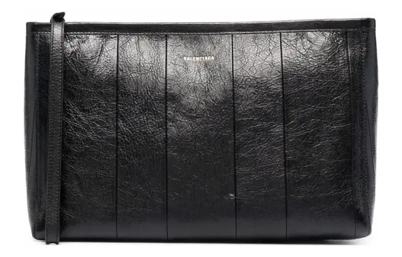 Balenciaga Barbes Leather Clutch Women's Black