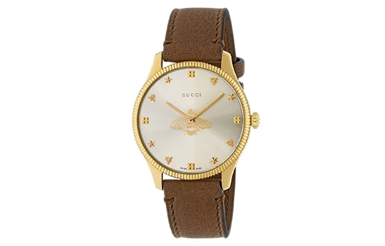 GUCCI G Timeless Collection Wrist Watches Quartz Movement Genuine Leather Strap 36mm Gray Dial Women's Watch