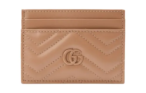 GUCCI GG Marmont Leather Card Holder Women's Rose Beige