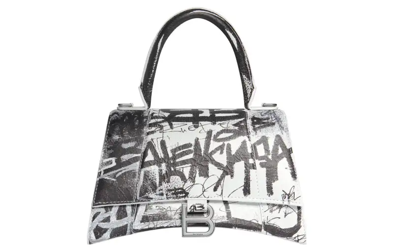 Balenciaga Hourglass Print Fine Grained Sheepskin Shoulder Bag, Crossbody Bag, Handbag Small Women's White