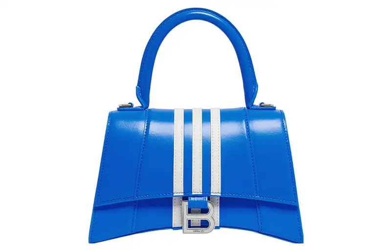 Balenciaga Adidas Collaboration Hourglass Cow Leather Hourglass Bag, Crossbody Handbag Small Women's Blue