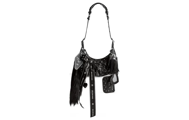 Balenciaga Le Cagole Fine Grained Sheepskin With Rhinestone Accents Handbag, Shoulder Bag Mini Women's Black