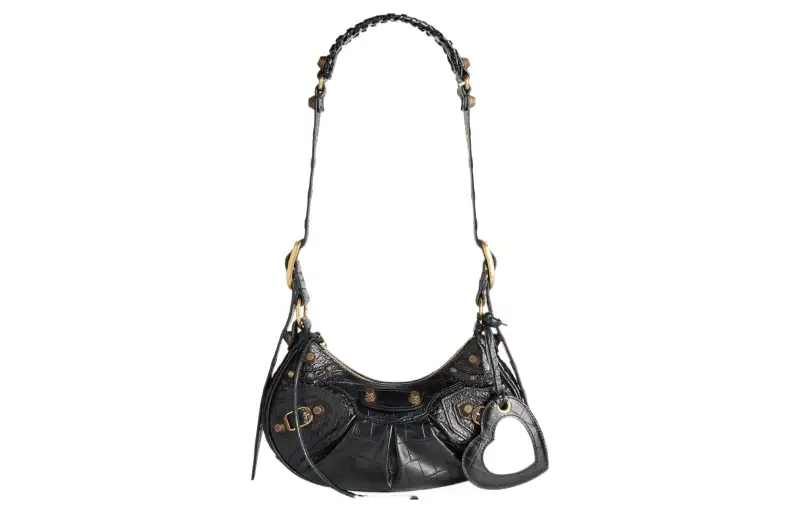 Balenciaga Le Cagole Shoulder Bag Xs Crocodile Embossed Black