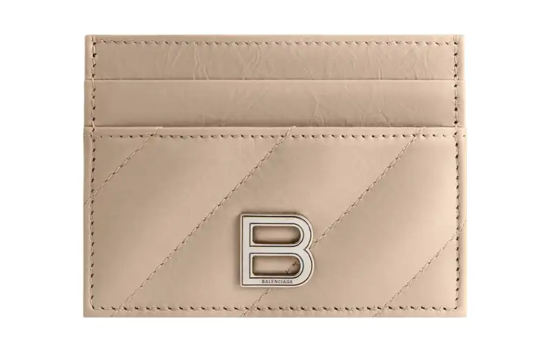 Balenciaga Crush Calfskin Card Holder Women's Beige