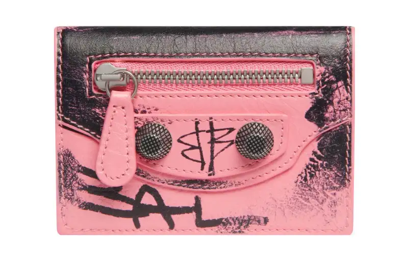 Balenciaga Le Cagole Fine Grained Sheepskin Wallet Mini Women's Black & Pink