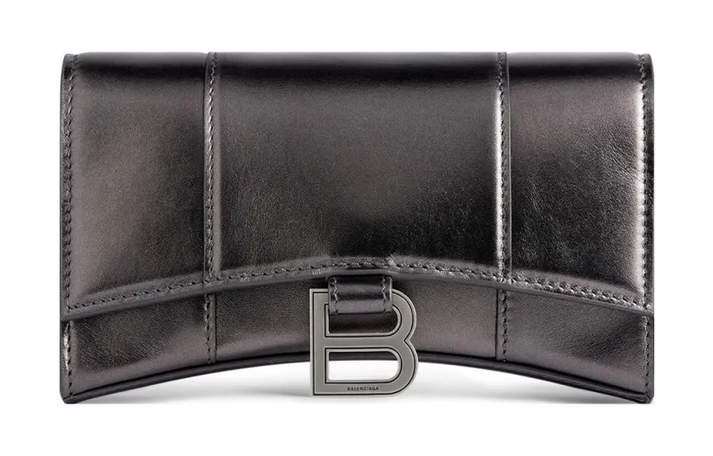 Balenciaga Metallic Smooth Calfskin Shoulder Bag, Crossbody Bag, Wallet Regular Women's Dark Gray