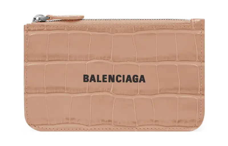 Balenciaga Cash Bright Crocodile Pattern Embossed Calfskin Wallet Large Women's Beige & Black
