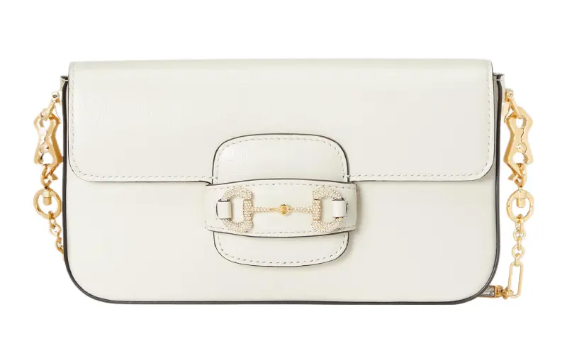 GUCCI Horsebit 1955 Leather Crossbody Bag, Shoulder Bag Women's White